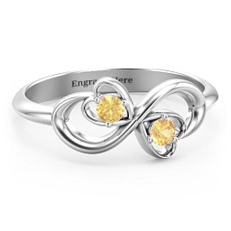 Pair of Hearts Infinity Ring with Gemstones in 925 Sterling Silver