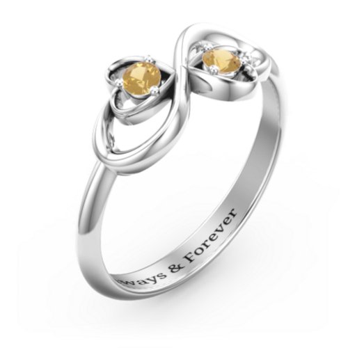 Pair of Hearts Infinity Ring with Gemstones – Sterling Silver with Citrine