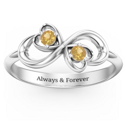 Pair of Hearts Infinity Ring with Gemstones – Sterling Silver with Citrine
