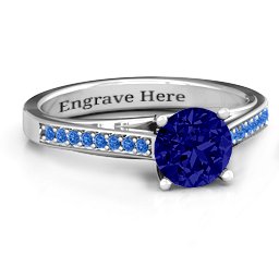 Large Round Solitaire Ring with Shoulder Accents in 925 Sterling Silver with Blue Sapphire and Fancy Blue Premium Zirconia