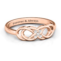 Infinity Knot Ring with Accents in 10K Solid Rose Gold with White Premium Zirconia