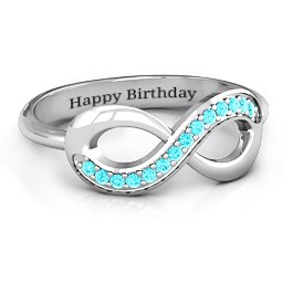Infinity Ring with Single Accent Row in 925 Sterling Silver with Mint Premium Zirconia