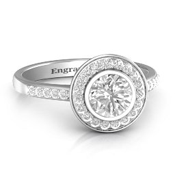 Bezel Halo Accent Ring in 10K Solid White Gold with White Premium Zirconia