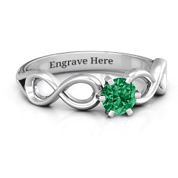 Solitaire Infinity Ring in 925 Sterling Silver with Emerald