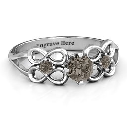 Quad Infinity Ring with Center stone and Dual Accent Ring in 925 Sterling Silver with Smokey Quartz