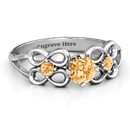 Quad Infinity Ring with Center stone and Dual Accent Ring in 925 Sterling Silver with Citrine