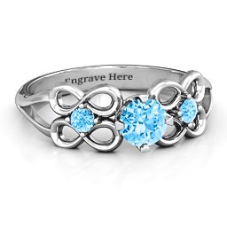 Quad Infinity Ring with Center stone and Dual Accent Ring in 925 Sterling Silver with Blue Topaz