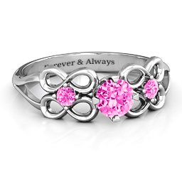 Quad Infinity Ring with Center stone and Dual Accent Ring in 925 Sterling Silver with Pink Tourmaline