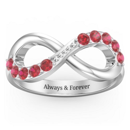 Birthstone Infinity Accent Ring – Sterling Silver with Garnet