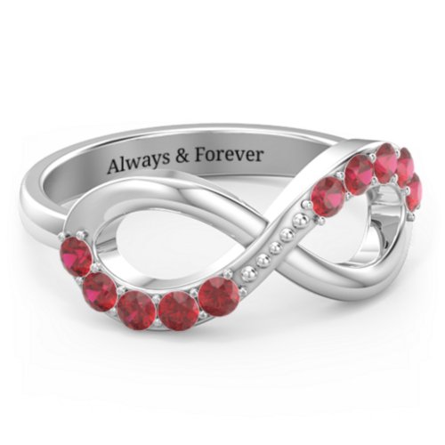 Birthstone Infinity Accent Ring – Sterling Silver with Garnet