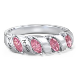 Spiral Marquise Row Ring in 925 Sterling Silver with Pink Tourmaline and Citrine