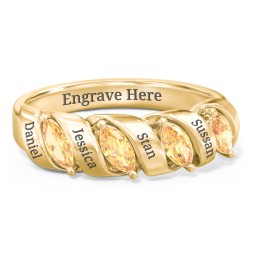 Spiral Marquise Row Ring in 10K Solid Yellow Gold with Citrine
