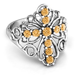 Sparkling Spirituality Cross Ring in 925 Sterling Silver with Citrine