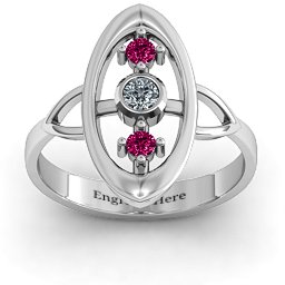 "Soulful Window" Ring in 925 Sterling Silver with Cubic Zirconia and Ruby