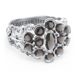 Bunches of Love Ring in 925 Sterling Silver with Smokey Quartz