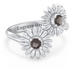 Sunflower Birthstone Bypass Ring in 925 Sterling Silver