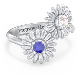 Sunflower Birthstone Bypass Ring in 10K Solid White Gold