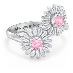 Sunflower Birthstone Bypass Ring in 925 Sterling Silver