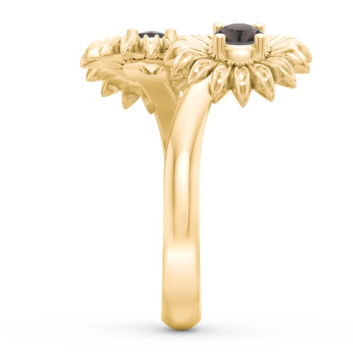Sunflower Birthstone Bypass Ring – 10K Yellow Gold with Smokey Quartz