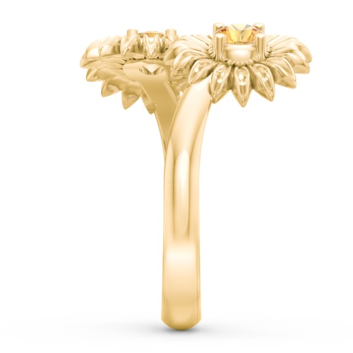 Sunflower Birthstone Bypass Ring – 10K Yellow Gold with Citrine