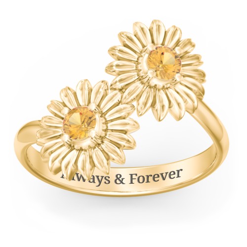Sunflower Birthstone Bypass Ring – 10K Yellow Gold with Citrine
