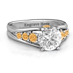 Radiant Love Ring with Collar Gems in 925 Sterling Silver with White Premium Zirconia and Citrine