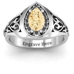 Aphrodite Ring with Side Gems in 925 Sterling Silver with Fancy Yellow Premium Zirconia, Black Premium Zirconia, and Cubic Zirconia