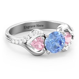 Hearts United Gemstone Ring with Accents in 925 Sterling Silver with Fancy Blue Premium Zirconia, Pink Tourmaline, and White Premium Zirconia