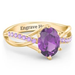 Oval Cut Gemstone Ring with Twisted Band and Accents