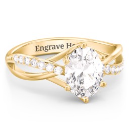 Oval Cut Gemstone Ring with Twisted Band and Accents in 10K Solid Yellow Gold