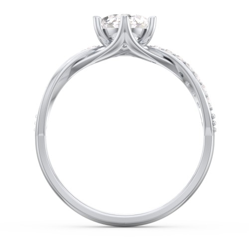 Oval Cut Gemstone Ring with Twisted Band and Accents – Sterling Silver with White Premium Zirconia