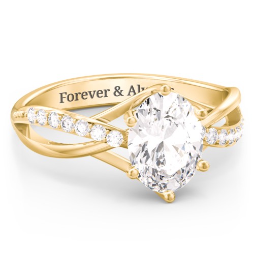 Oval Cut Gemstone Ring with Twisted Band and Accents – 10K Yellow Gold with White Premium Zirconia