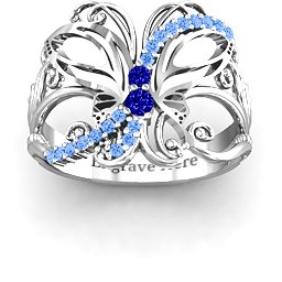 Glimmering Butterfly Ring in 925 Sterling Silver with Blue Sapphire and Fancy Blue Premium Zirconia
