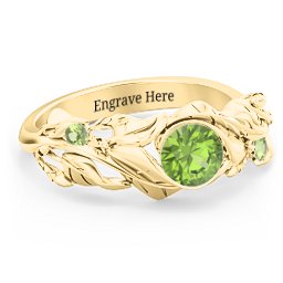 Solitaire Leaf Ring with Accent Stones