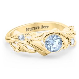 Solitaire Leaf Ring with Accent Stones