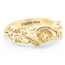 Solitaire Leaf Ring with Accent Stones