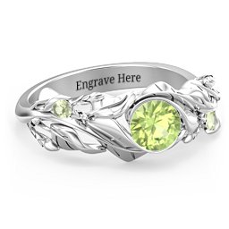 Solitaire Leaf Ring with Accent Stones in 925 Sterling Silver