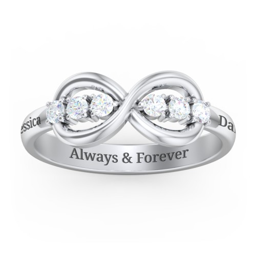 Engravable Infinity Ring with Birthstones – Sterling Silver with Diamond