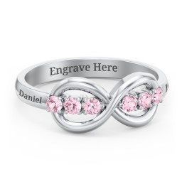 Engravable Infinity Ring with Birthstones in 925 Sterling Silver with Pink Tourmaline