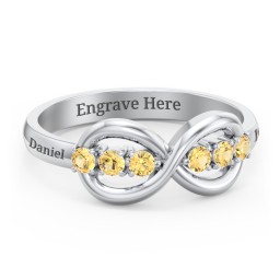 Engravable Infinity Ring with Birthstones in 925 Sterling Silver with Citrine