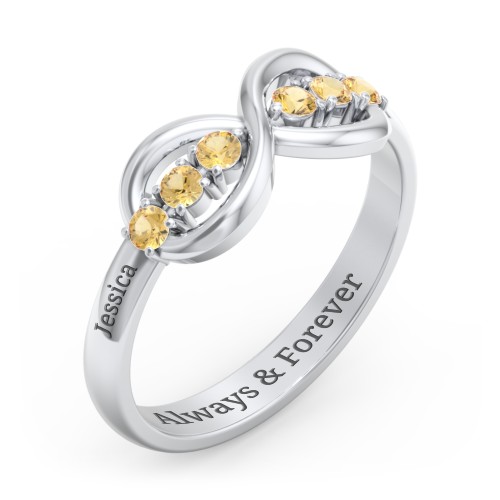 Engravable Infinity Ring with Birthstones – Sterling Silver with Citrine