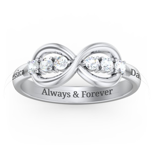 Engravable Infinity Ring with Birthstones – Sterling Silver with Cubic Zirconia