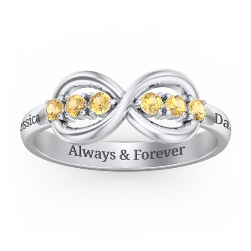 Engravable Infinity Ring with Birthstones – Sterling Silver with Citrine