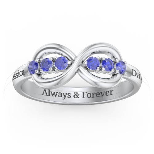 Engravable Infinity Ring with Birthstones – Sterling Silver with Blue Sapphire