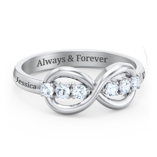 Engravable Infinity Ring with Birthstones – Sterling Silver with Aquamarine