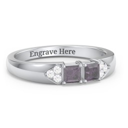 Classic 2-7 Princess Cut Ring with Accents in 925 Sterling Silver with Alexandrite and Cubic Zirconia