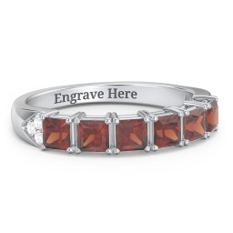 Classic 2-7 Princess Cut Ring with Accents in 925 Sterling Silver with Garnet