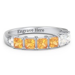 Classic 2-7 Princess Cut Ring with Accents in 925 Sterling Silver with Citrine and Cubic Zirconia