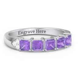 Classic 2-7 Princess Cut Ring with Accents in 925 Sterling Silver with Amethyst
