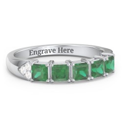 Classic 2-7 Princess Cut Ring with Accents in 925 Sterling Silver with Emerald